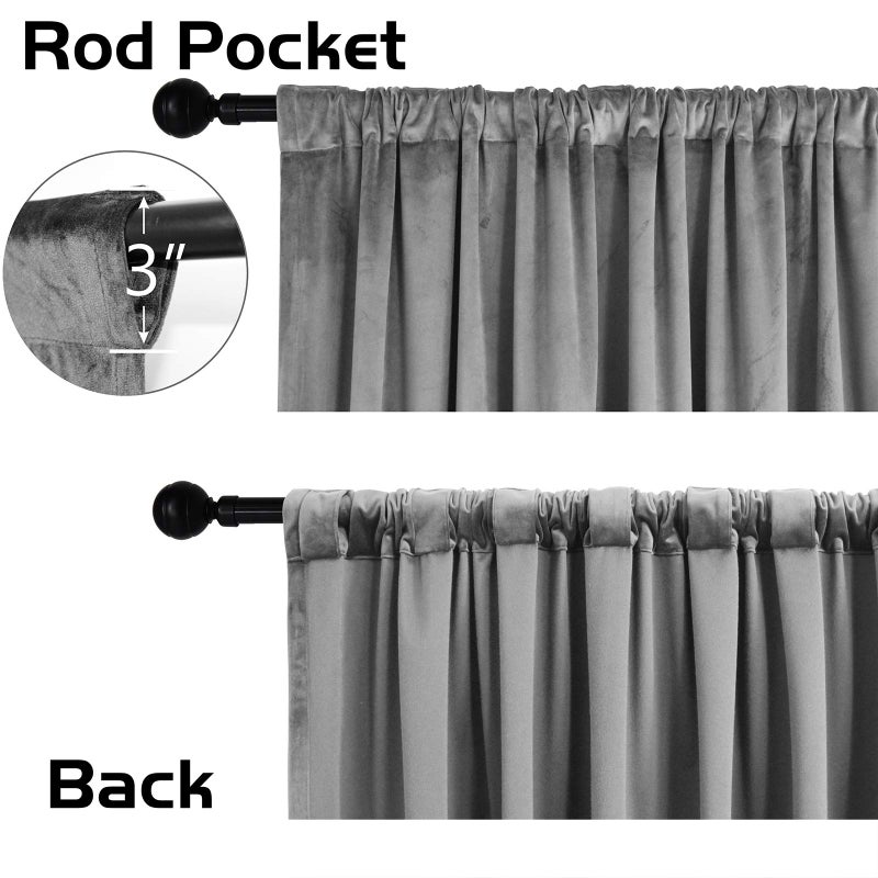 SNITIE Grey 96 in Long Velvet Curtains with Back Tab and Rod Pocket Thermal Insulated Soft Privacy Light Filtering Velvet Drapes for Bedroom and Living Room  Set of 2 Panels  52 x 96 Inches Long - Image 5